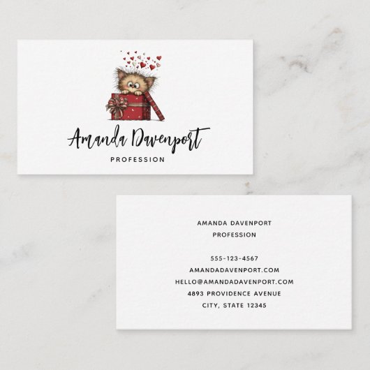 Cute Cartoon Kitten in a Box with Hearts 名刺 (正面/裏面)