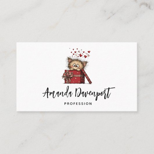 Cute Cartoon Kitten in a Box with Hearts 名刺 (正面)