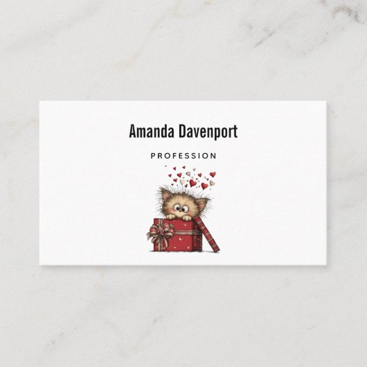 Cute Cartoon Kitten in a Box with Hearts 名刺 (正面)