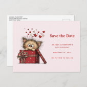 Cute Cartoon Kitten in a Box with Hearts 案内ポストカード (正面/裏面)