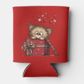 Cute Cartoon Kitten in a Box with Hearts 缶クーラー (正面)