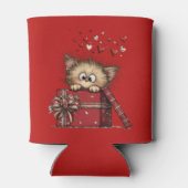 Cute Cartoon Kitten in a Box with Hearts 缶クーラー (裏面)