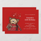 Cute Cartoon Kitten in a Box with Hearts Birthday 招待状 (正面/裏面)