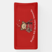 Cute Cartoon Kitten in a Box with Hearts Birthday 横断幕 (縦)