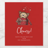 Cute Cartoon Kitten in a Box with Hearts Cheers ワインラベル (シングルラベル)