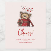 Cute Cartoon Kitten in a Box with Hearts Cheers ワインラベル (シングルラベル)
