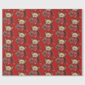 Cute Cartoon Kitten in a Box with Hearts Pattern ラッピングペーパー (フラット)