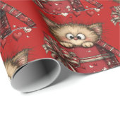 Cute Cartoon Kitten in a Box with Hearts Pattern ラッピングペーパー (ロールコーナー)