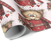 Cute Cartoon Kitten in a Box with Hearts Pattern ラッピングペーパー (ロールコーナー)