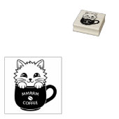 Cute Cartoon Kitten in Coffee Mug Custom Text ラバースタンプ (押印)