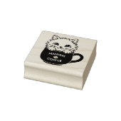 Cute Cartoon Kitten in Coffee Mug Custom Text ラバースタンプ (スタンプ)