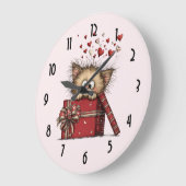 Cute Cartoon Kitten with Hearts ラージ壁時計 (傾斜)