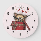 Cute Cartoon Kitten with Hearts ラージ壁時計 (正面)
