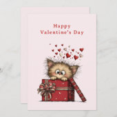 Cute Cartoon Kitten with Hearts Valentine's シーズンカード (正面/裏面)