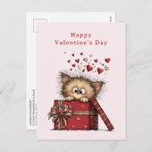 Cute Cartoon Kitten with Hearts Valentine's Day シーズンポストカード (正面/裏面)