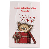 Cute Cartoon Kitten with Hearts Valentine's Day ミディアムペーパーバッグ (裏面)