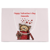 Cute Cartoon Kitten with Hearts Valentine's Day ラージペーパーバッグ (正面)