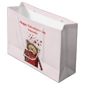 Cute Cartoon Kitten with Hearts Valentine's Day ラージペーパーバッグ (正面アングル)