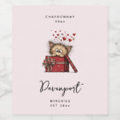 Cute Cartoon Kitten with Hearts Wine Making ワインラベル (シングルラベル)