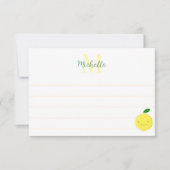 Cute Cartoon Lemon Custom Lined Monogram ノートカード (正面)