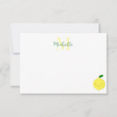 Cute Cartoon Lemon Custom Monogram ノートカード (正面)