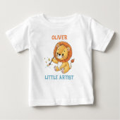 Cute Cartoon Lion Cub Artist with Paintbrush ベビーTシャツ (正面)