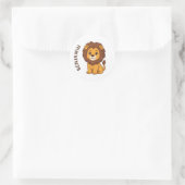 Cute Cartoon Lion Custom Name ラウンドシール (バッグ)
