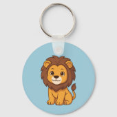 Cute Cartoon Lion on Blue キーホルダー (正面)