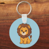 Cute Cartoon Lion on Blue キーホルダー (正面)