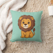 Cute Cartoon Lion on Green クッション (ブランケット)