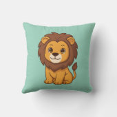 Cute Cartoon Lion on Green クッション (裏面)