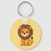 Cute Cartoon Lion on Yellow キーホルダー (正面)