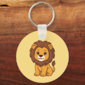 Cute Cartoon Lion on Yellow キーホルダー (正面)