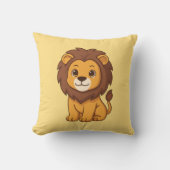 Cute Cartoon Lion on Yellow クッション (正面)