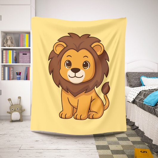 Cute Cartoon Lion on Yellow シェルパブランケット
