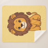 Cute Cartoon Lion on Yellow シェルパブランケット (正面(横))