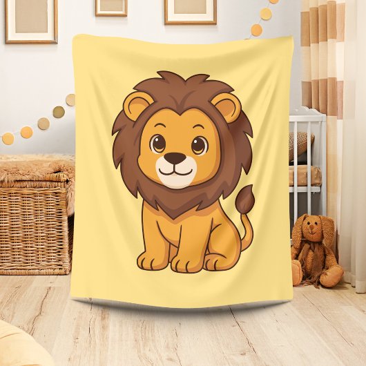 Cute Cartoon Lion on Yellow フリースブランケット