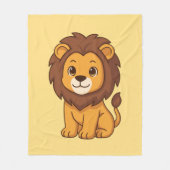 Cute Cartoon Lion on Yellow フリースブランケット (正面)