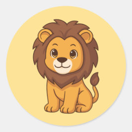 Cute Cartoon Lion on Yellow ラウンドシール