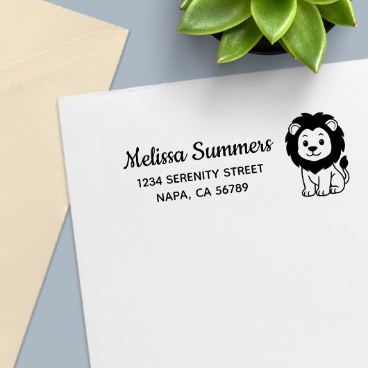 Cute Cartoon Lion Return Address セルフインキングスタンプ