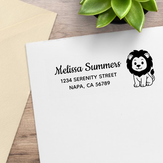 Cute Cartoon Lion Return Address ラバースタンプ