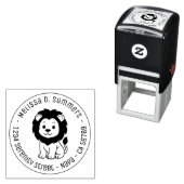 Cute Cartoon Lion Round Address セルフインキングスタンプ (インサイチュ)