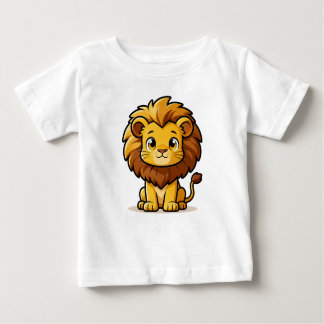 Cute Cartoon Lion with Big Mane ベビーTシャツ