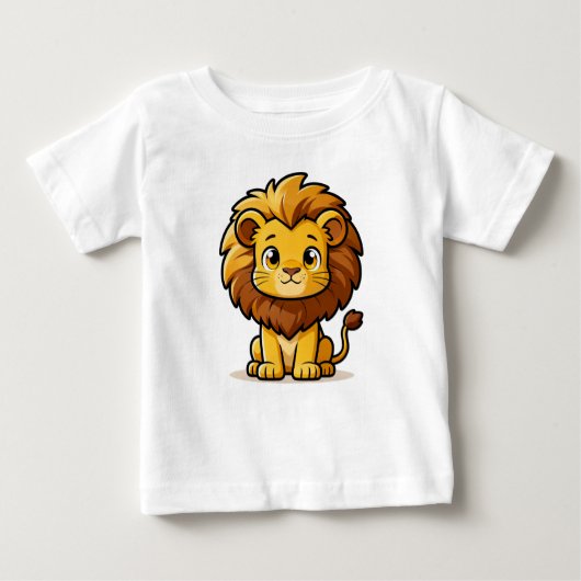 Cute Cartoon Lion with Big Mane ベビーTシャツ (正面)
