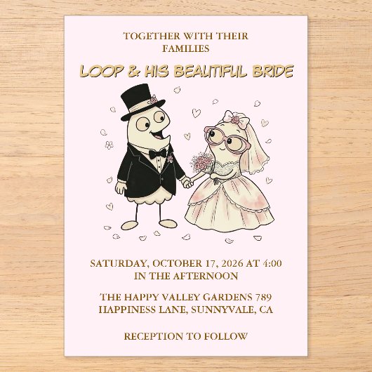 Cute Cartoon Loop Acrylic Wedding Invite アクリル招待状 (正面)