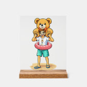 Cute Cartoon Man with Giant Teddy Bear Summer Fun アクリルサイン (正面)
