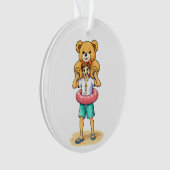 Cute Cartoon Man with Giant Teddy Bear Summer Fun オーナメント (正面)