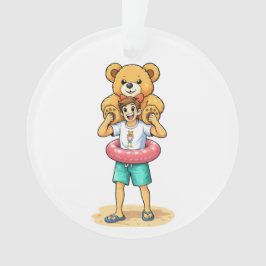 Cute Cartoon Man with Giant Teddy Bear Summer Fun オーナメント