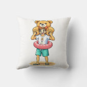 Cute Cartoon Man with Giant Teddy Bear Summer Fun クッション (裏面)