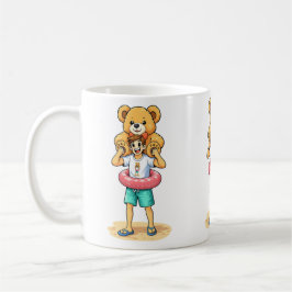 Cute Cartoon Man with Giant Teddy Bear Summer Fun コーヒーマグカップ